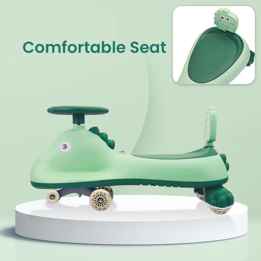 Iya Iya Dino Swing Car For Kids - Inbuilt Music With Light, PU LED Wheels, ABEC 7 Bearing, Up to 100 Kgs Capacity - Sea Green - Image 5