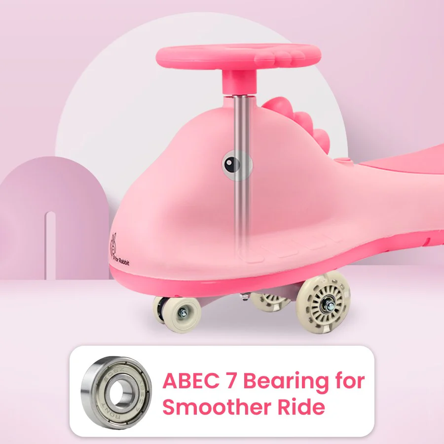 Iya Iya Dino Swing Car For Kids - Inbuilt Music With Light, PU LED Wheels, ABEC 7 Bearing, Up to 100 Kgs Capacity - Blush Pink - Image 2