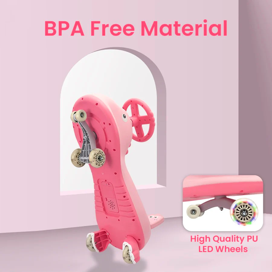 Iya Iya Dino Swing Car For Kids - Inbuilt Music With Light, PU LED Wheels, ABEC 7 Bearing, Up to 100 Kgs Capacity - Blush Pink - Image 4