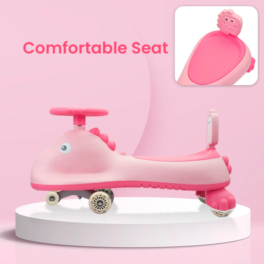 Iya Iya Dino Swing Car For Kids - Inbuilt Music With Light, PU LED Wheels, ABEC 7 Bearing, Up to 100 Kgs Capacity - Blush Pink - Image 5