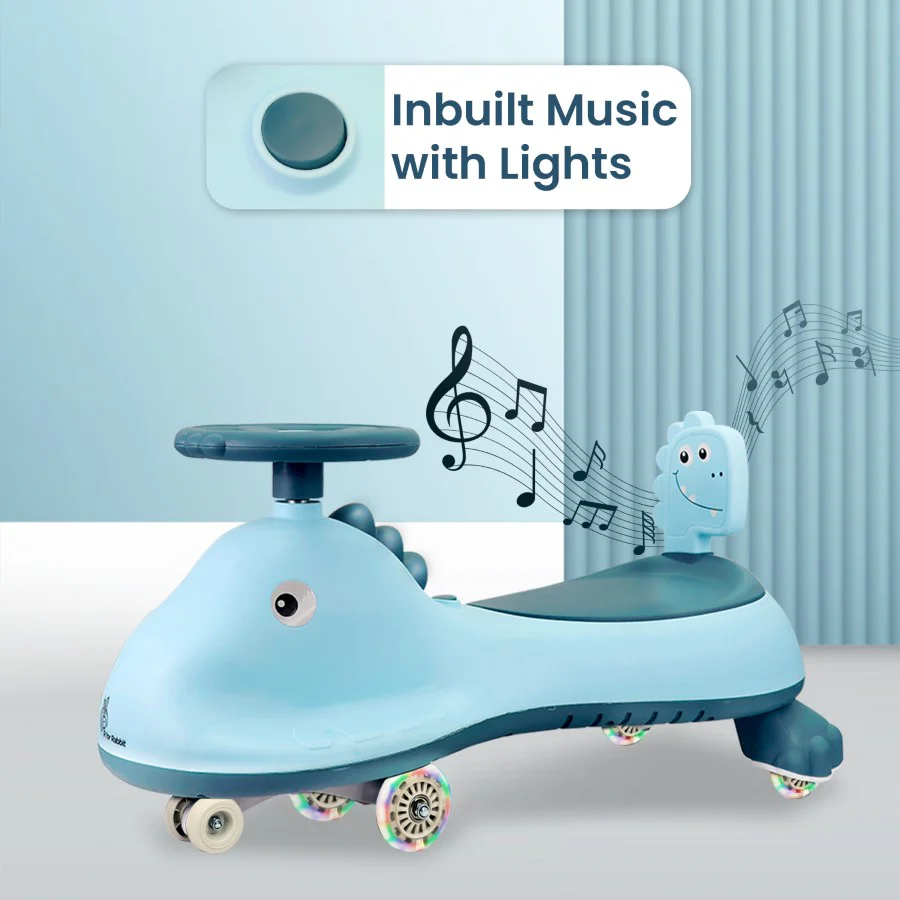 Iya Iya Dino Swing Car For Kids - Inbuilt Music With Light, PU LED Wheels, ABEC 7 Bearing, Up to 100 Kgs Capacity - Sky Blue - Image 3