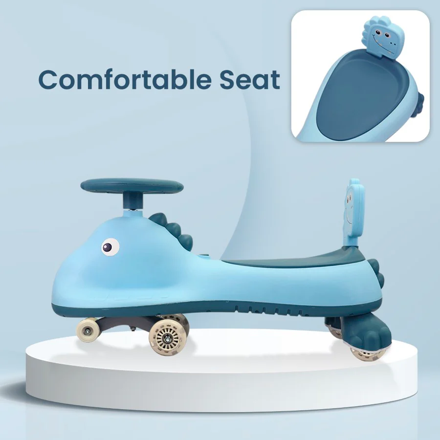 Iya Iya Dino Swing Car For Kids - Inbuilt Music With Light, PU LED Wheels, ABEC 7 Bearing, Up to 100 Kgs Capacity - Sky Blue - Image 5