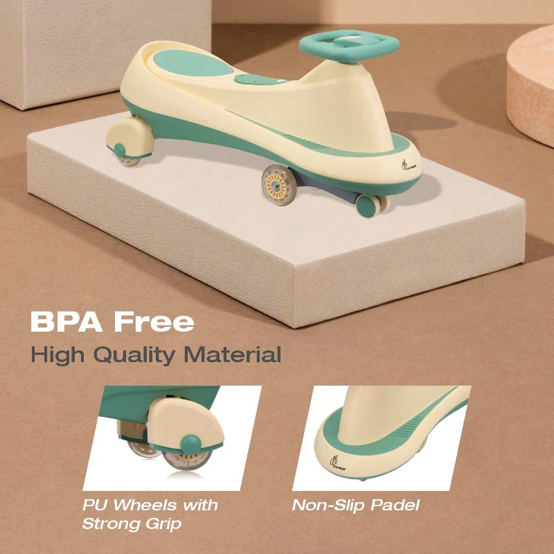 Iya Iya Drift Swing Car - Inbuilt Music, Scratch Free PU Led Wheels, Up to 125 Kgs Capacity - Peach Green - Image 5