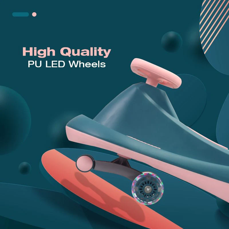 Iya Iya Drift Swing Car - Inbuilt Music, Scratch Free PU Led Wheels, Up to 125 Kgs Capacity - Green Pink - Image 2