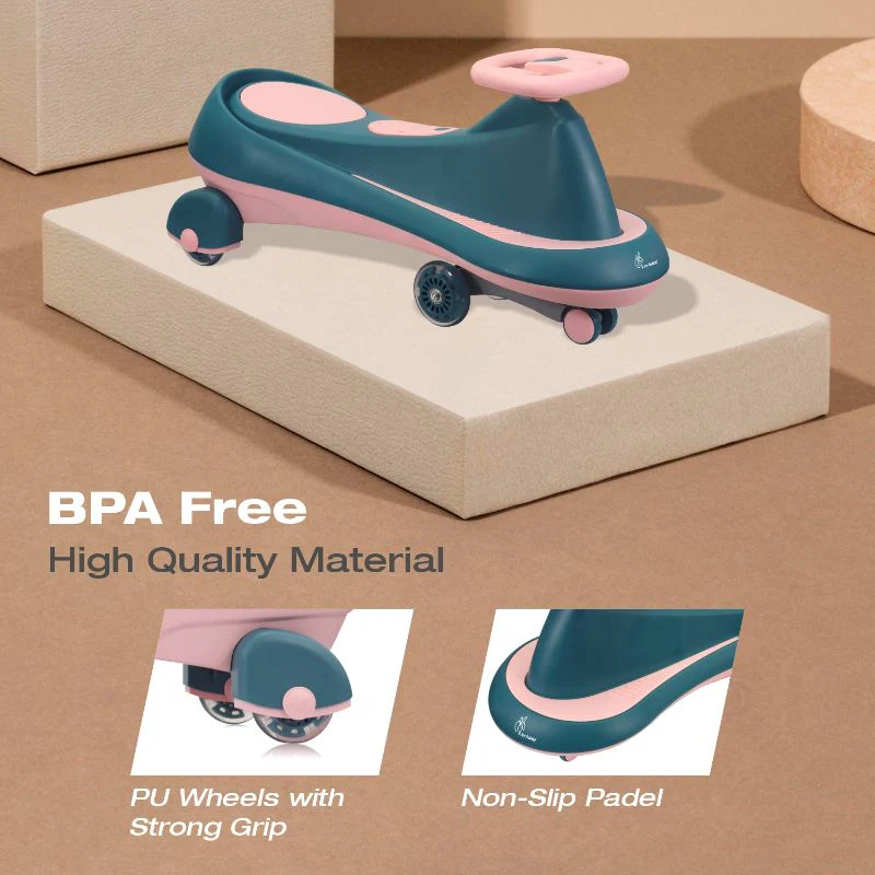 Iya Iya Drift Swing Car - Inbuilt Music, Scratch Free PU Led Wheels, Up to 125 Kgs Capacity - Green Pink - Image 7