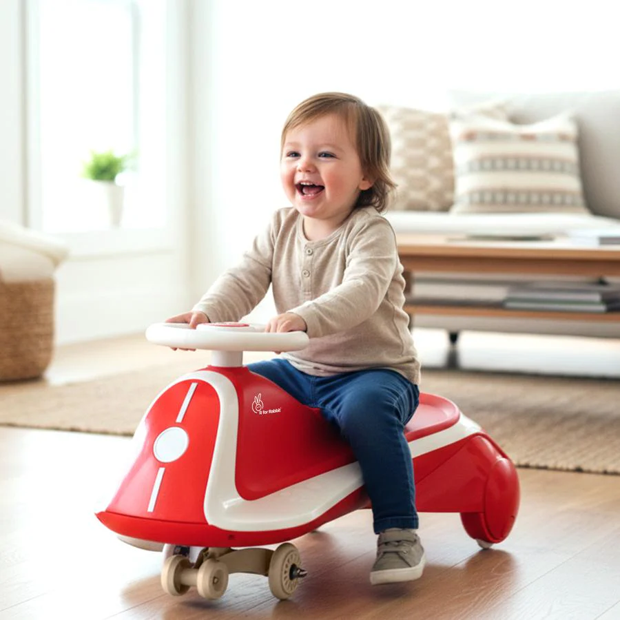 Iya Iya Sportz Ace Swing Car for Kids with BIS Certified Safety, ABEC 7 Bearings, Stable Triangular Structure & Ergonomic Steering (3+ Years) - Red Grey