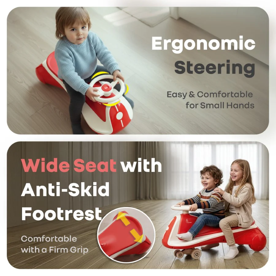 Iya Iya Sportz Ace Swing Car for Kids with BIS Certified Safety, ABEC 7 Bearings, Stable Triangular Structure & Ergonomic Steering (3+ Years) - Red Grey - Image 5