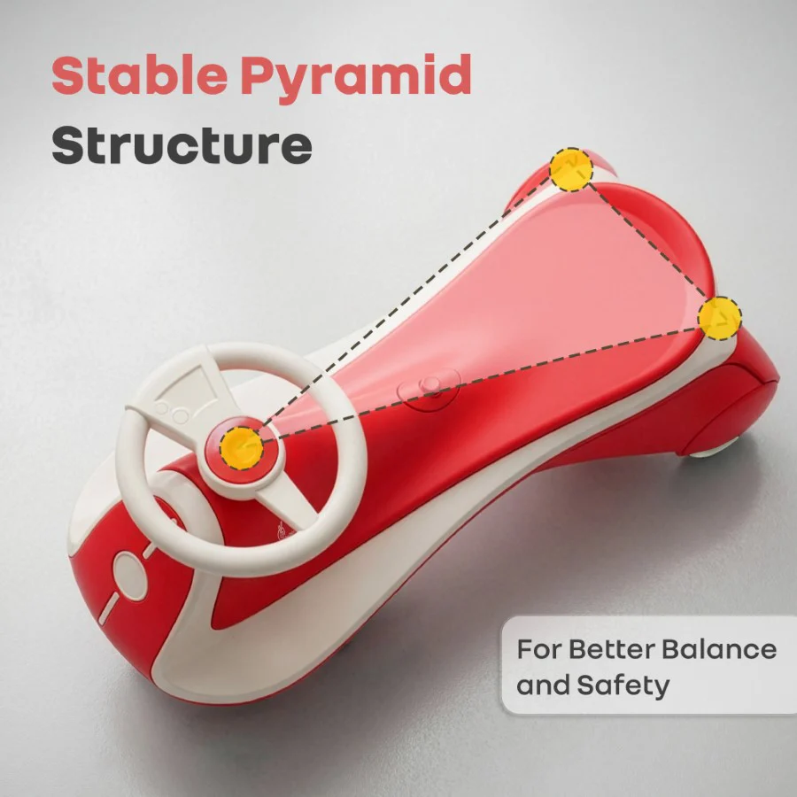 Iya Iya Sportz Ace Swing Car for Kids with BIS Certified Safety, ABEC 7 Bearings, Stable Triangular Structure & Ergonomic Steering (3+ Years) - Red Grey - Image 7