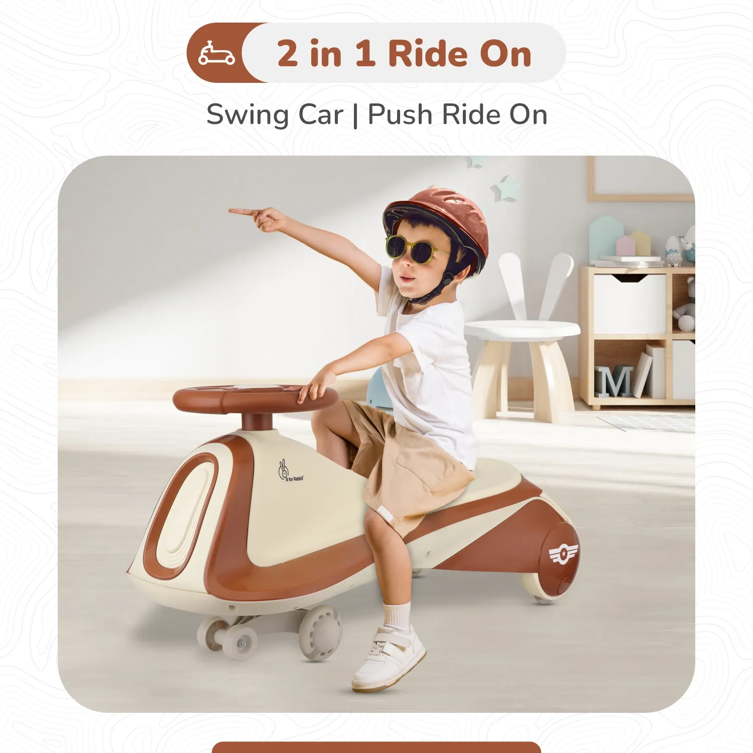 Iya Iya Sportz swing car for kids - Cream Brown - Image 2