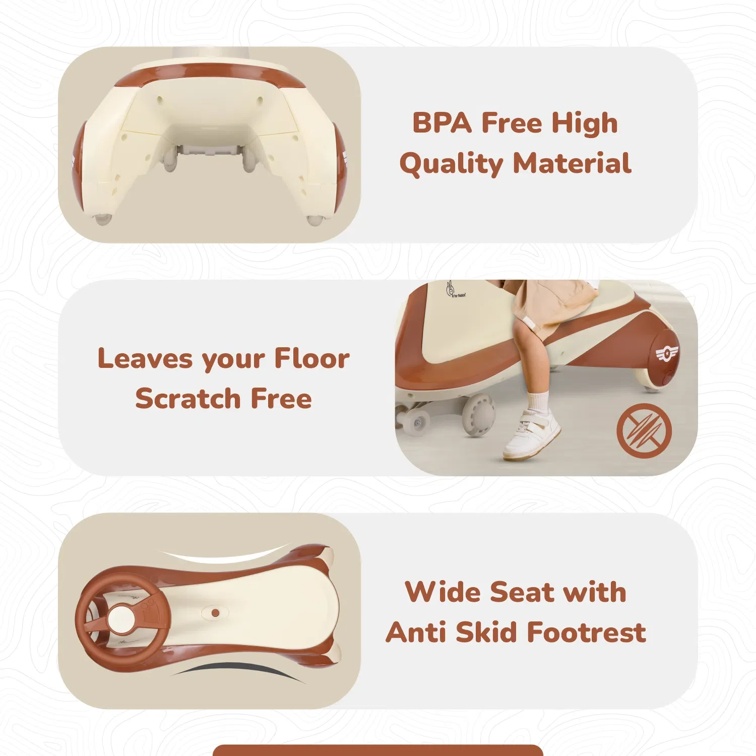 Iya Iya Sportz swing car for kids - Cream Brown - Image 6