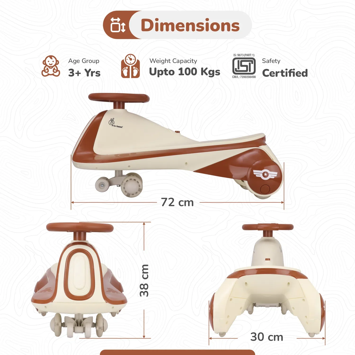 Iya Iya Sportz swing car for kids - Cream Brown - Image 7