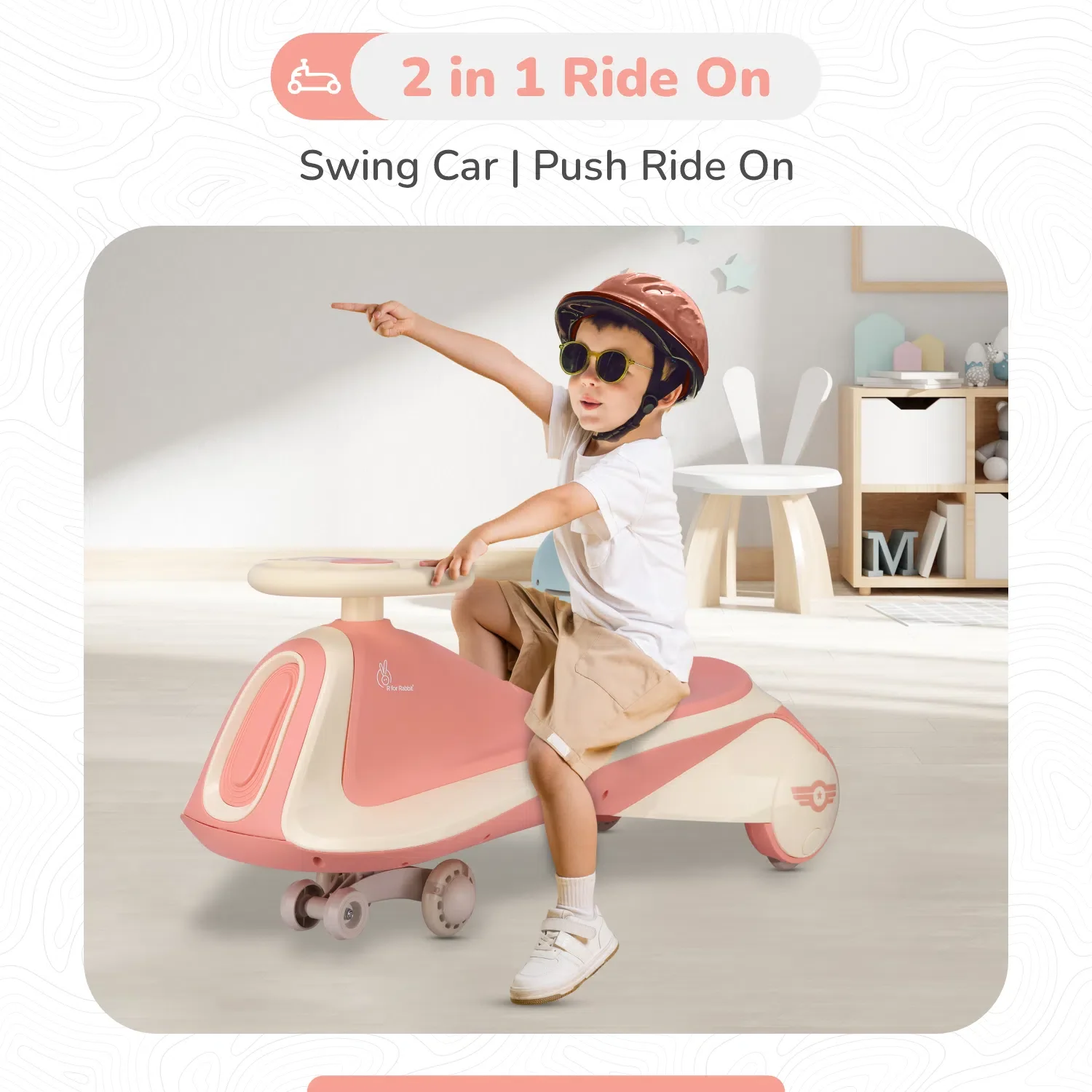 Iya Iya Sportz swing car for kids - Peach Grey - Image 2