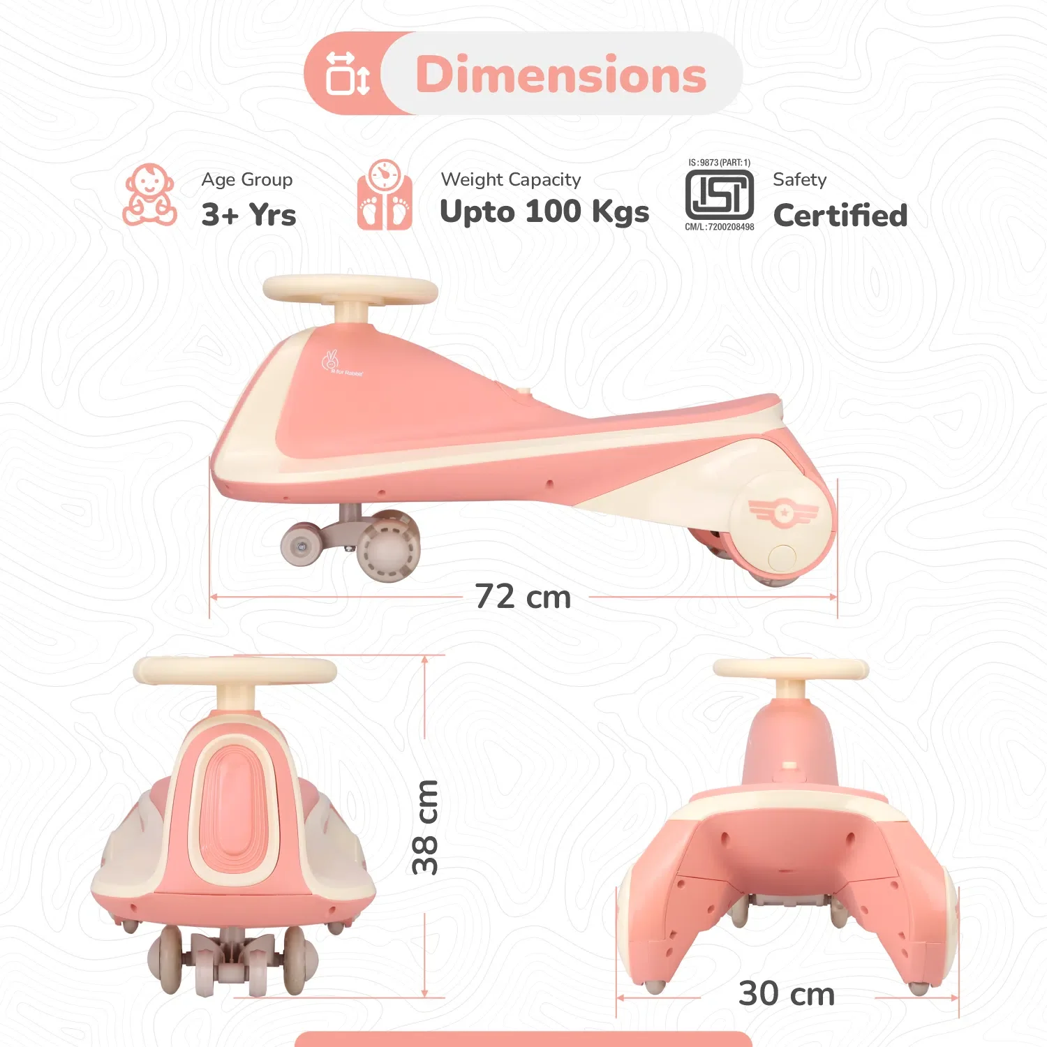 Iya Iya Sportz swing car for kids - Peach Grey - Image 7