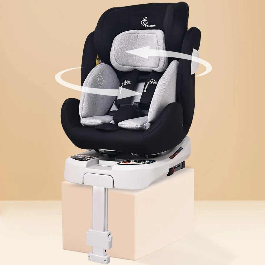 Jack N Jill ISOFIX Plus Car Seat For Kids 0 To 12 Years Safety Certified 360° Rotatable Seat - Black Grey