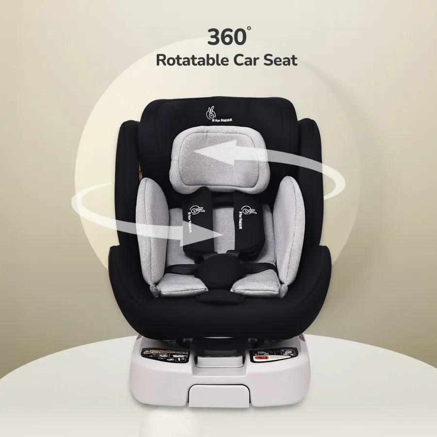 Jack N Jill ISOFIX Plus Car Seat For Kids 0 To 12 Years Safety Certified 360° Rotatable Seat - Black Grey - Image 2