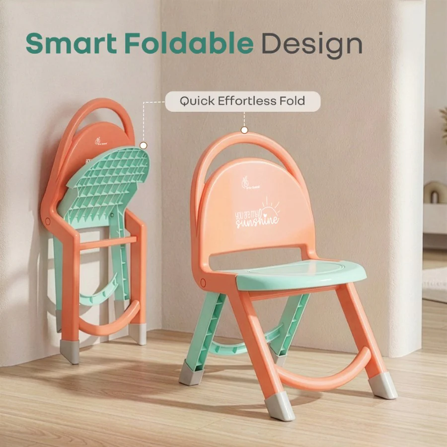 Jelly Bean Zippy Foldable Kids Chair - Ergonomic, Durable PP Material, Triangular Stable Structure, Travel-Friendly & Multi-Activity Chair (1-8 Years) - Peach Green - Image 5