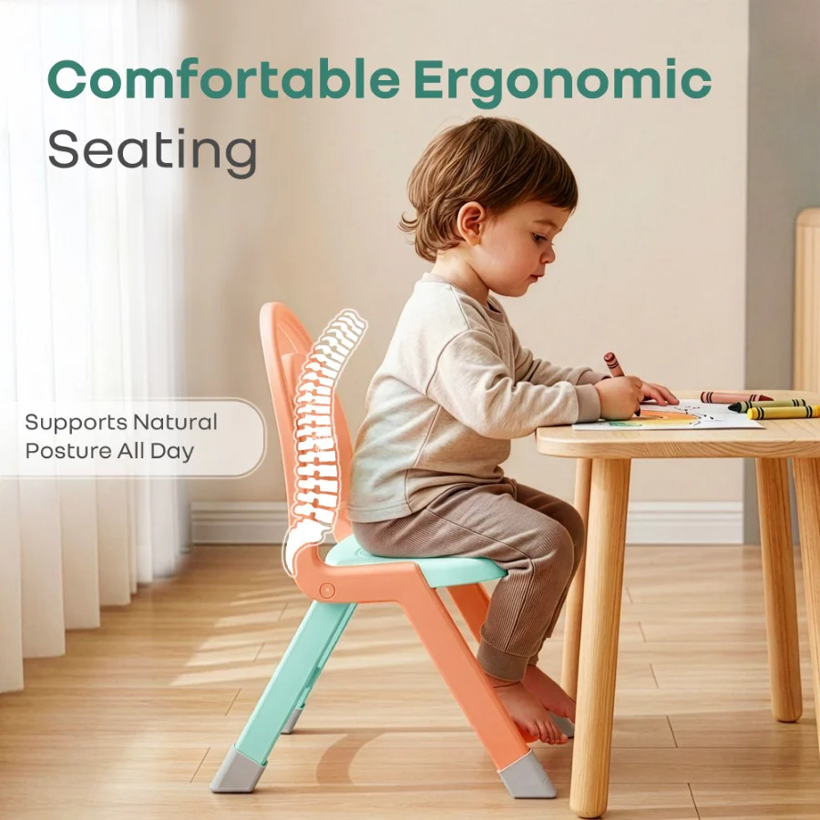 Jelly Bean Zippy Foldable Kids Chair - Ergonomic, Durable PP Material, Triangular Stable Structure, Travel-Friendly & Multi-Activity Chair (1-8 Years) - Peach Green - Image 6