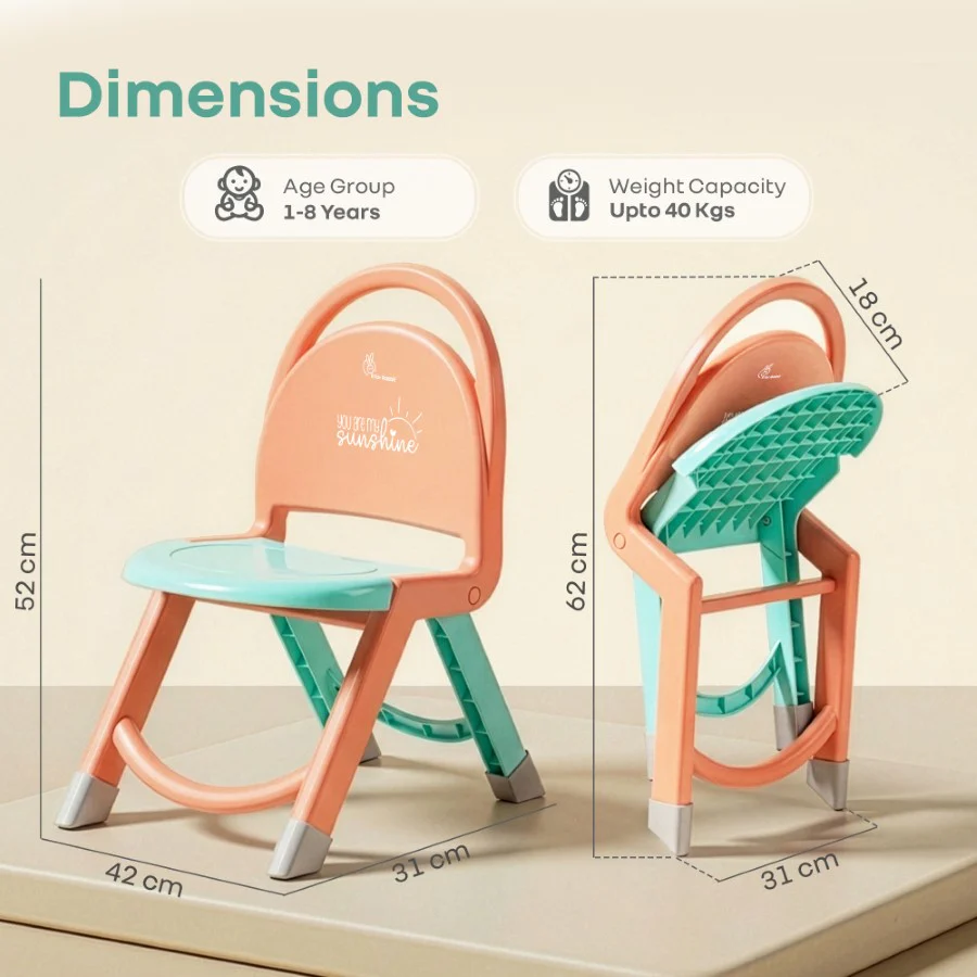 Jelly Bean Zippy Foldable Kids Chair - Ergonomic, Durable PP Material, Triangular Stable Structure, Travel-Friendly & Multi-Activity Chair (1-8 Years) - Peach Green - Image 8