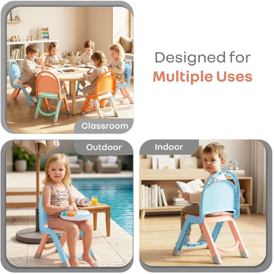 Jelly Bean Zippy Foldable Kids Chair - Ergonomic, Durable PP Material, Triangular Stable Structure, Travel-Friendly & Multi-Activity Chair (1-8 Years) - Blue Peach - Image 3