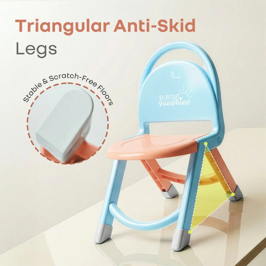 Jelly Bean Zippy Foldable Kids Chair - Ergonomic, Durable PP Material, Triangular Stable Structure, Travel-Friendly & Multi-Activity Chair (1-8 Years) - Blue Peach - Image 4