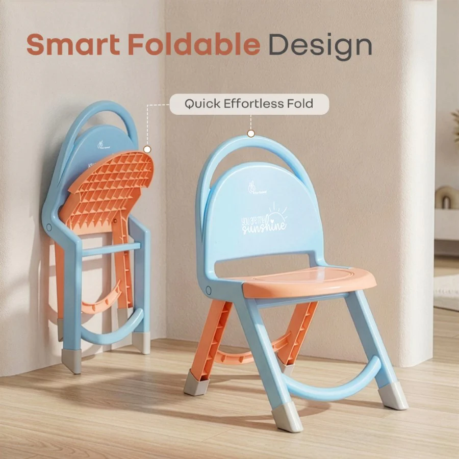 Jelly Bean Zippy Foldable Kids Chair - Ergonomic, Durable PP Material, Triangular Stable Structure, Travel-Friendly & Multi-Activity Chair (1-8 Years) - Blue Peach - Image 5