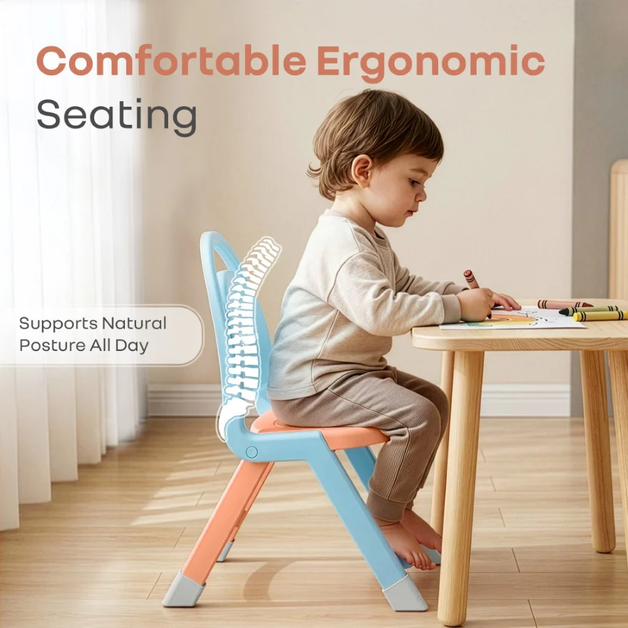 Jelly Bean Zippy Foldable Kids Chair - Ergonomic, Durable PP Material, Triangular Stable Structure, Travel-Friendly & Multi-Activity Chair (1-8 Years) - Blue Peach - Image 6