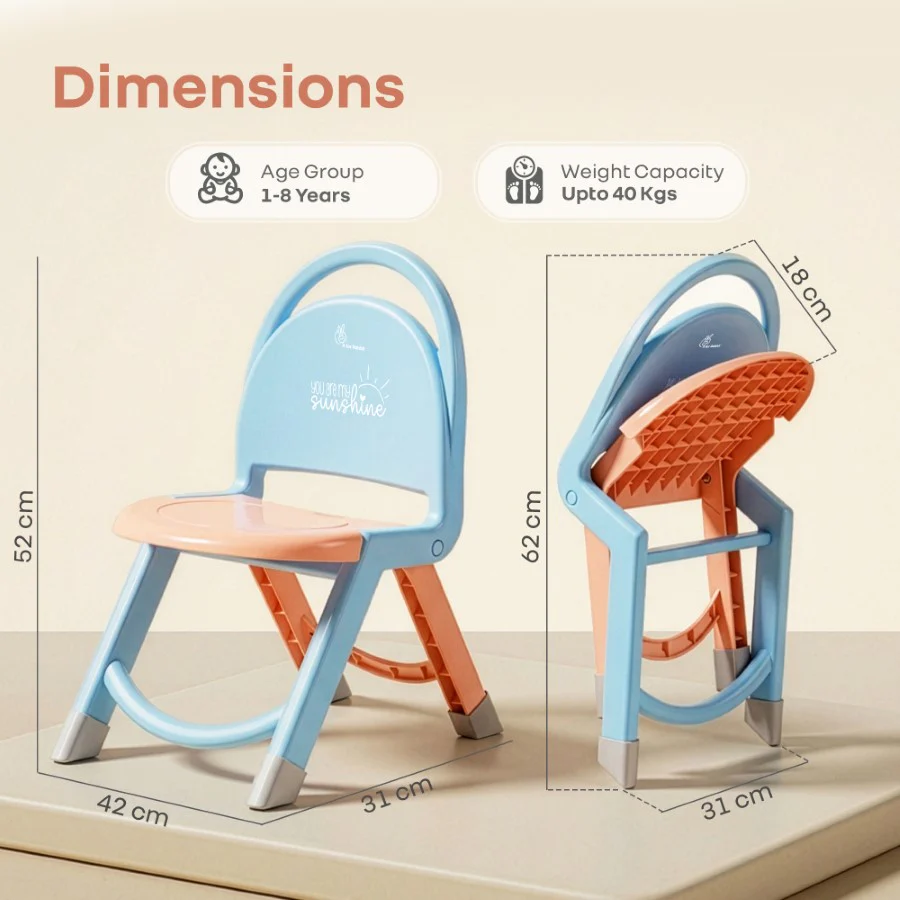 Jelly Bean Zippy Foldable Kids Chair - Ergonomic, Durable PP Material, Triangular Stable Structure, Travel-Friendly & Multi-Activity Chair (1-8 Years) - Blue Peach - Image 8