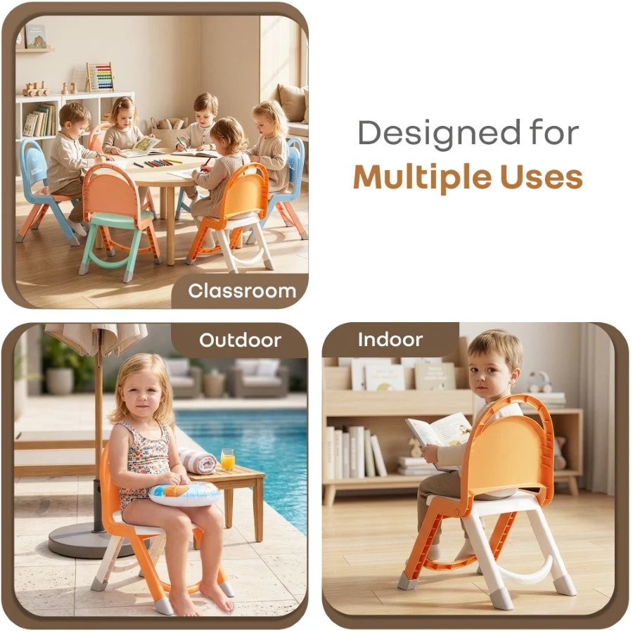 Jelly Bean Zippy Foldable Kids Chair - Ergonomic, Durable PP Material, Triangular Stable Structure, Travel-Friendly & Multi-Activity Chair (1-8 Years) - Orange White - Image 3