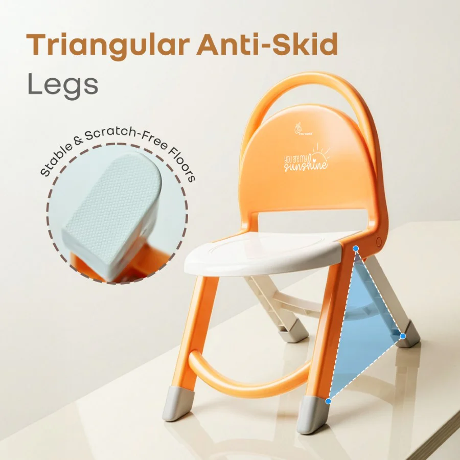 Jelly Bean Zippy Foldable Kids Chair - Ergonomic, Durable PP Material, Triangular Stable Structure, Travel-Friendly & Multi-Activity Chair (1-8 Years) - Orange White - Image 4