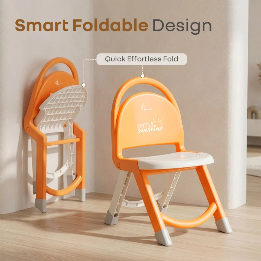 Jelly Bean Zippy Foldable Kids Chair - Ergonomic, Durable PP Material, Triangular Stable Structure, Travel-Friendly & Multi-Activity Chair (1-8 Years) - Orange White - Image 5