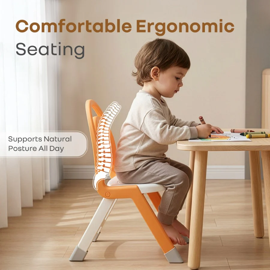 Jelly Bean Zippy Foldable Kids Chair - Ergonomic, Durable PP Material, Triangular Stable Structure, Travel-Friendly & Multi-Activity Chair (1-8 Years) - Orange White - Image 6