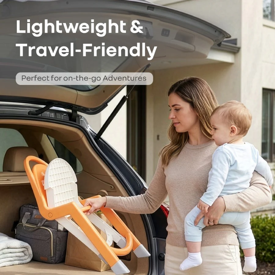 Jelly Bean Zippy Foldable Kids Chair - Ergonomic, Durable PP Material, Triangular Stable Structure, Travel-Friendly & Multi-Activity Chair (1-8 Years) - Orange White - Image 7