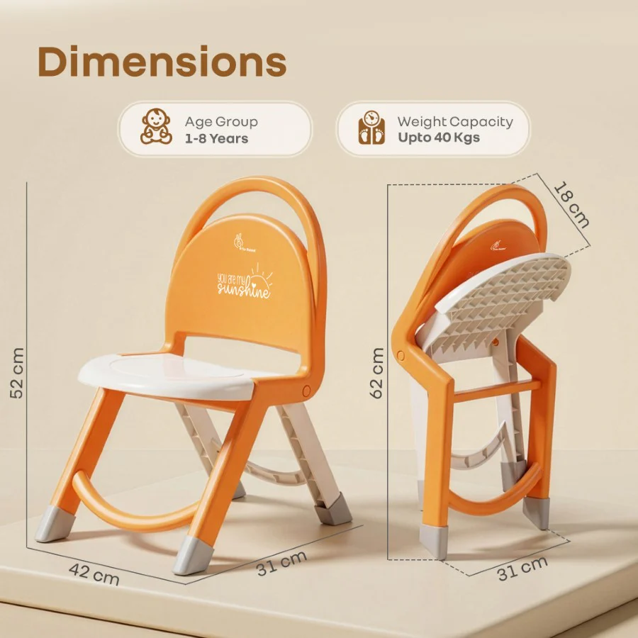 Jelly Bean Zippy Foldable Kids Chair - Ergonomic, Durable PP Material, Triangular Stable Structure, Travel-Friendly & Multi-Activity Chair (1-8 Years) - Orange White - Image 8