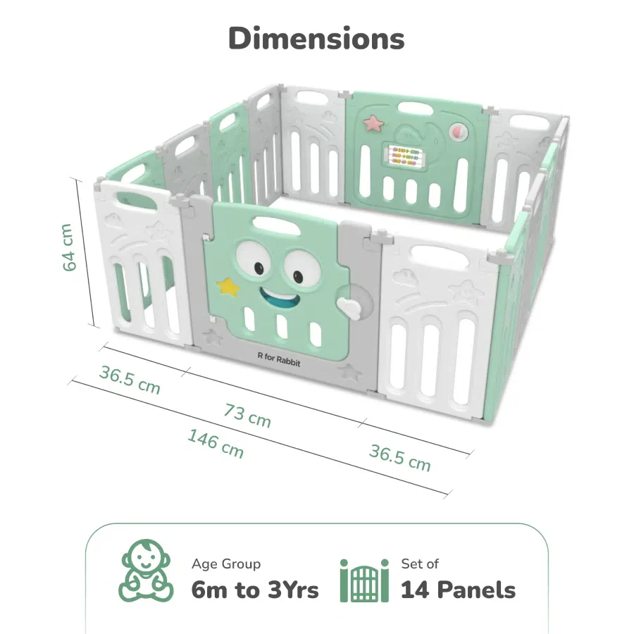 Joyland Playard For Kids 14-Panel Playard, Babies' Play Area, Indoor Setup - Green White - Image 9