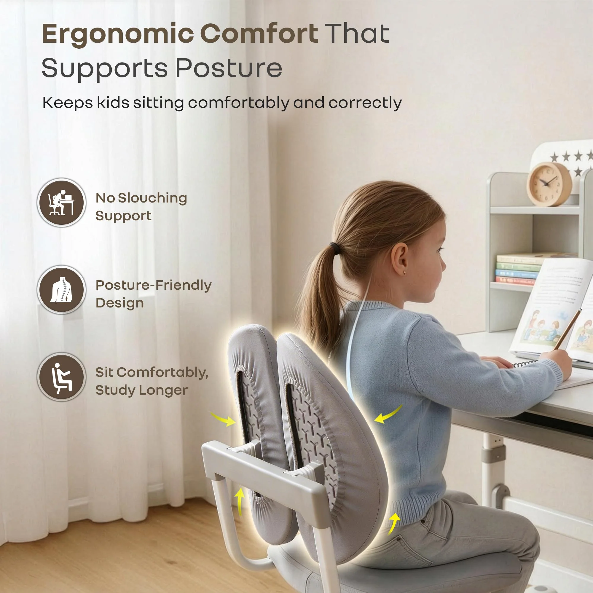 Kiddie Grow Flex Adjustable Kids Study Table with Chair – Ergonomic Desk with Storage Shelves, Drawer, Spacious Tabletop & Height Adjustment for Growing Kids (3–15 Years) - Grey White - Image 5