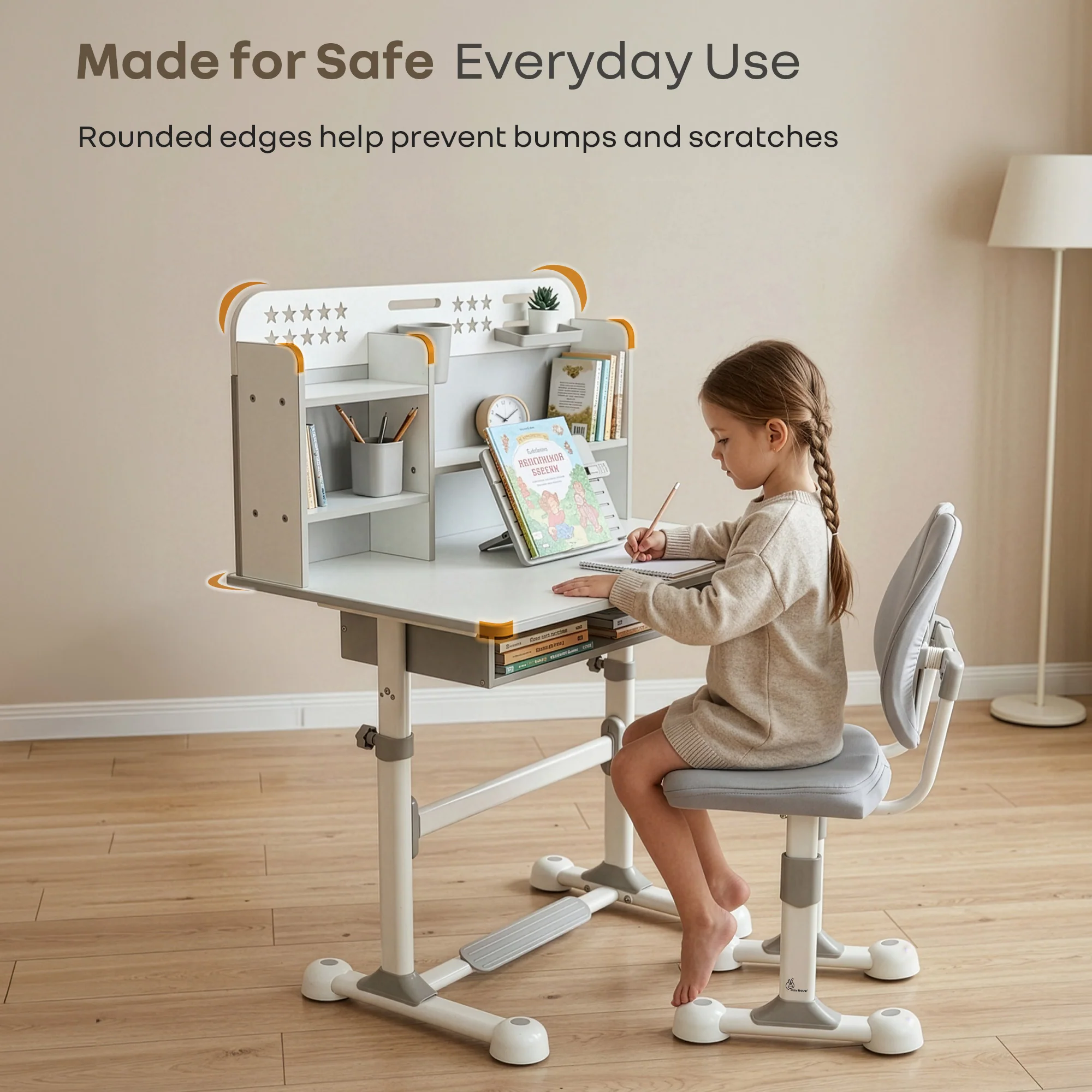 Kiddie Grow Flex Adjustable Kids Study Table with Chair – Ergonomic Desk with Storage Shelves, Drawer, Spacious Tabletop & Height Adjustment for Growing Kids (3–15 Years) - Grey White - Image 6