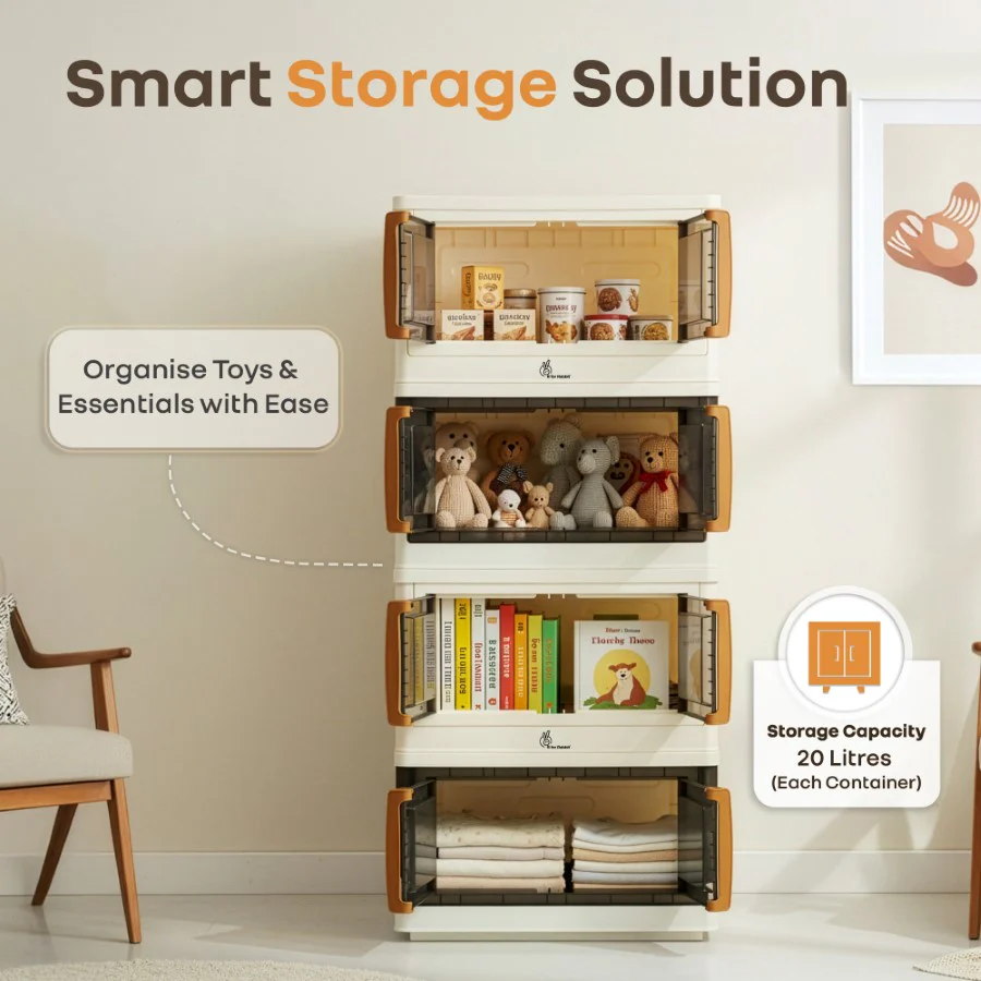 Kiddo Korner Pod Kids Storage Organizer Set of 4 – 20L Each - Beige Brown - Image 2