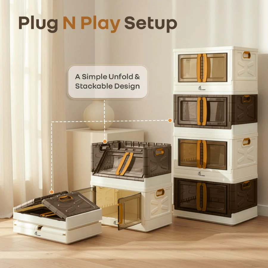 Kiddo Korner Pod Kids Storage Organizer Set of 4 – 20L Each - Beige Brown - Image 3