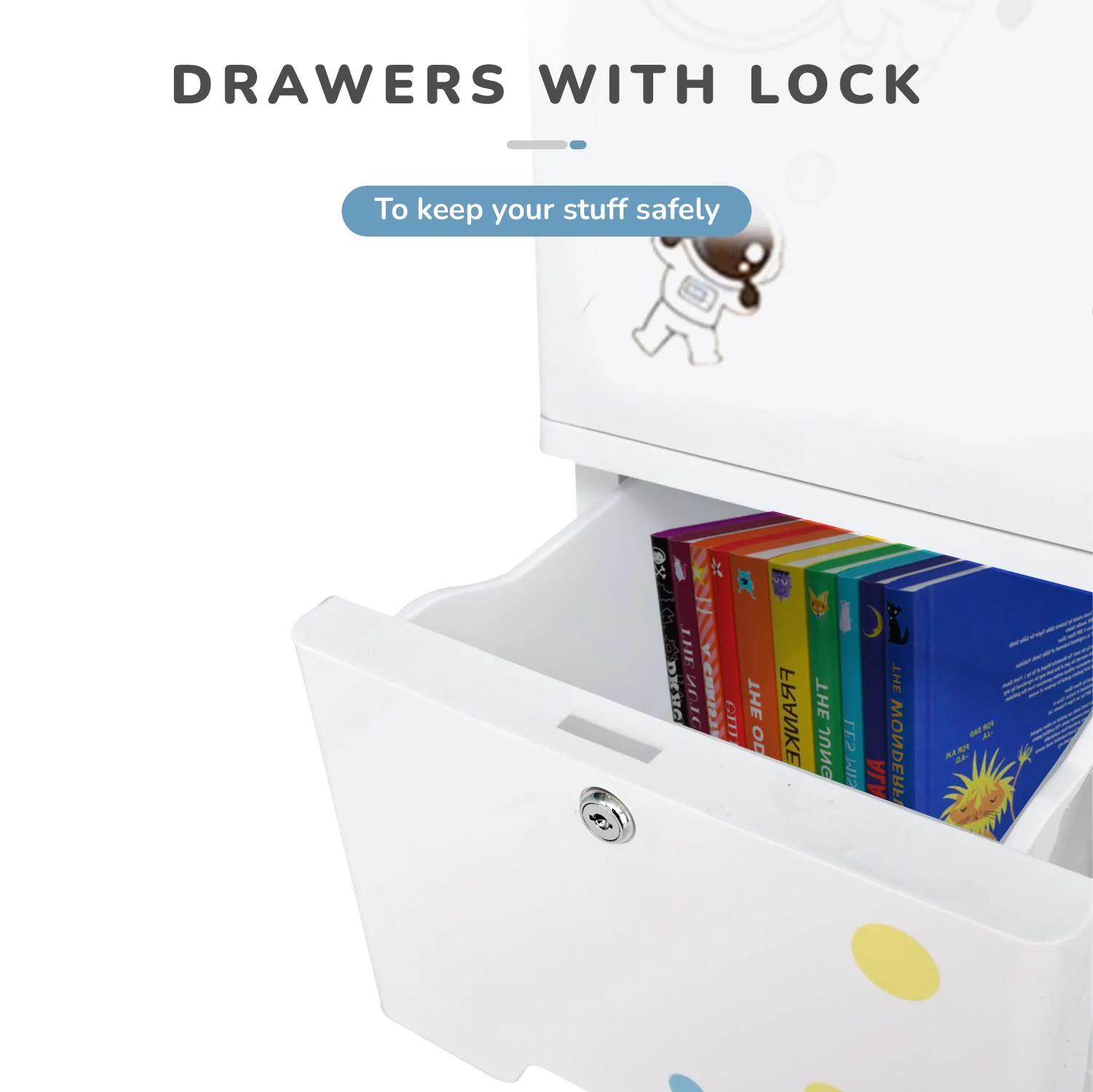 Kiddo Korner Stellar Storage Organizer Cupboard For Kids With Rustproof Stainless Steel Rods - Astro White - Image 5