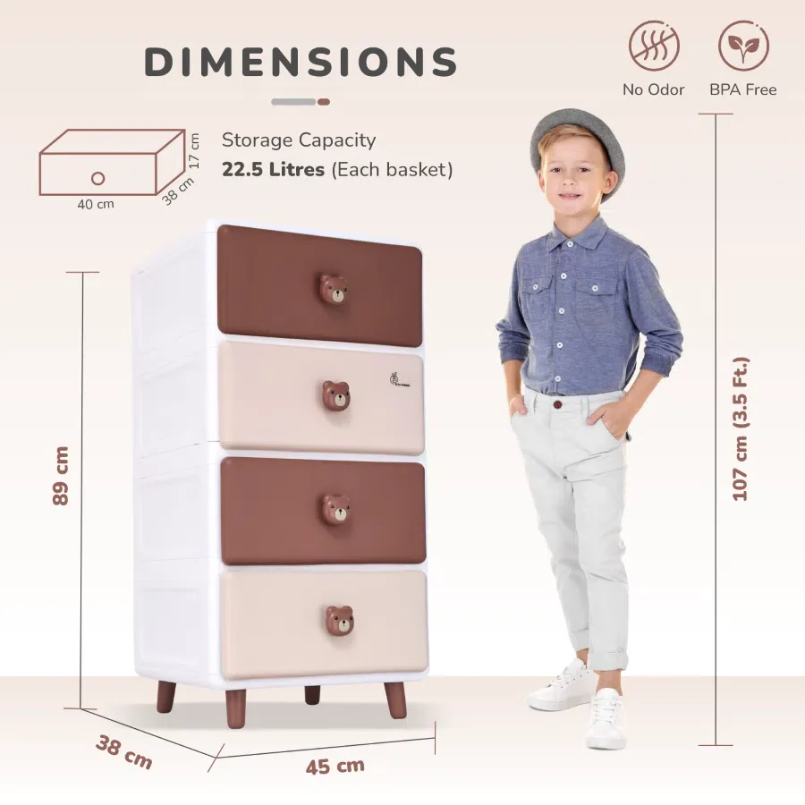 Kiddo Korner Teddy Storage Organizer For Kids With 4 Layers of Spacious Storage - Brown White - Image 8