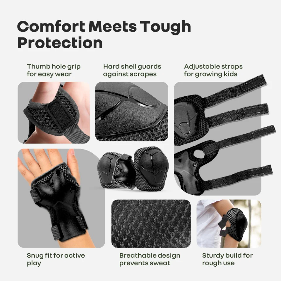 Safe Play Protective Gear Set for Kids – Helmet, Knee, Elbow & Wrist Pads (Age 3–7 Years) - Black Sports - Image 3
