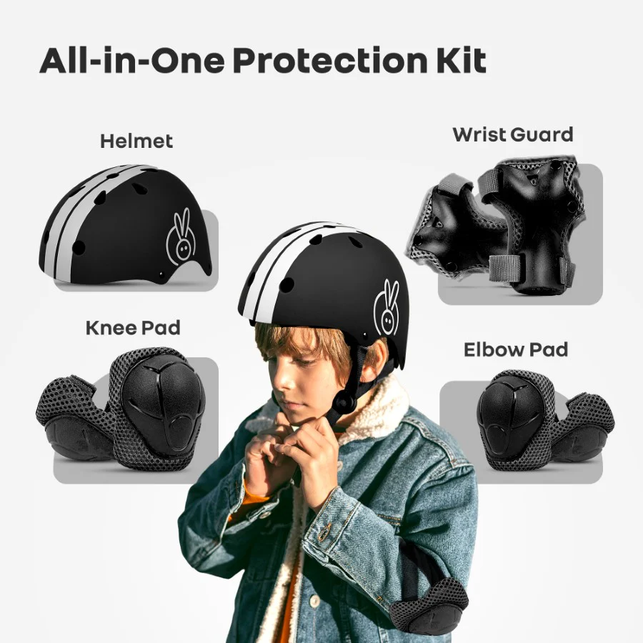 Safe Play Protective Gear Set for Kids – Helmet, Knee, Elbow & Wrist Pads (Age 3–7 Years) - Black Sports - Image 4