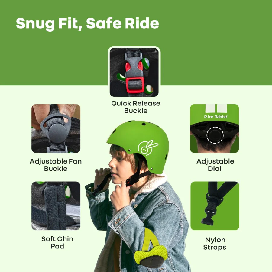 Safe Play Protective Gear Set for Kids - Helmet, Knee, Elbow & Wrist Pads (Age 3-7 Years) - Green Sports - Image 5
