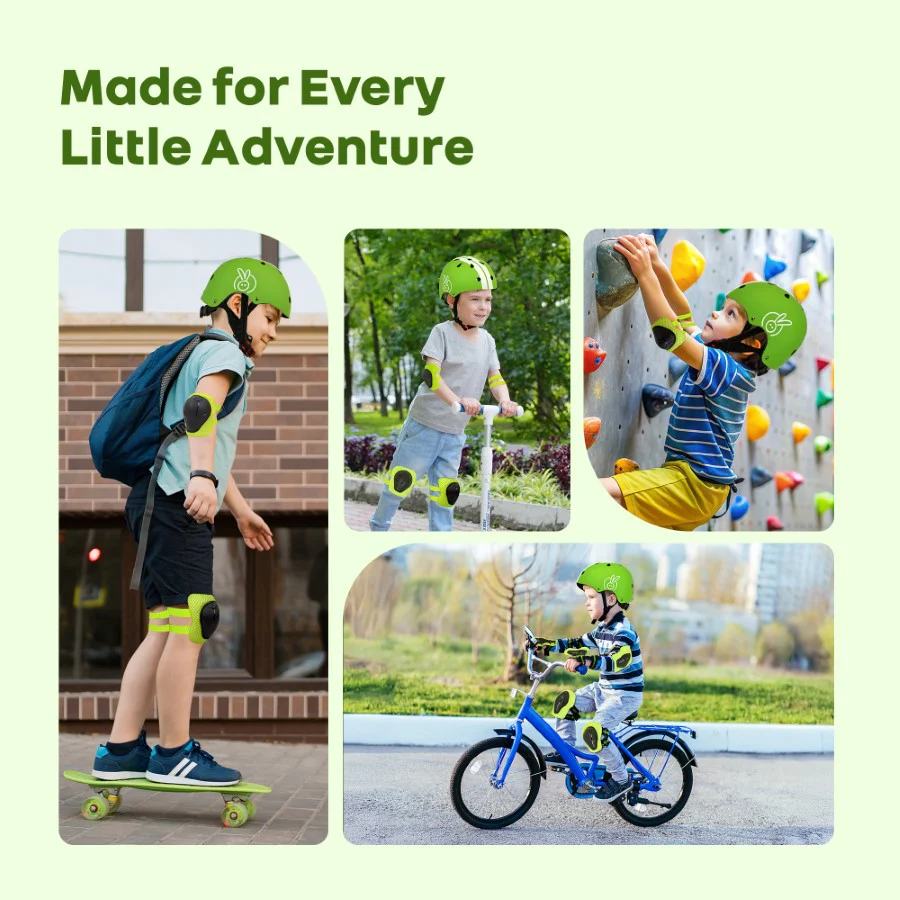 Safe Play Protective Gear Set for Kids - Helmet, Knee, Elbow & Wrist Pads (Age 3-7 Years) - Green Sports - Image 6