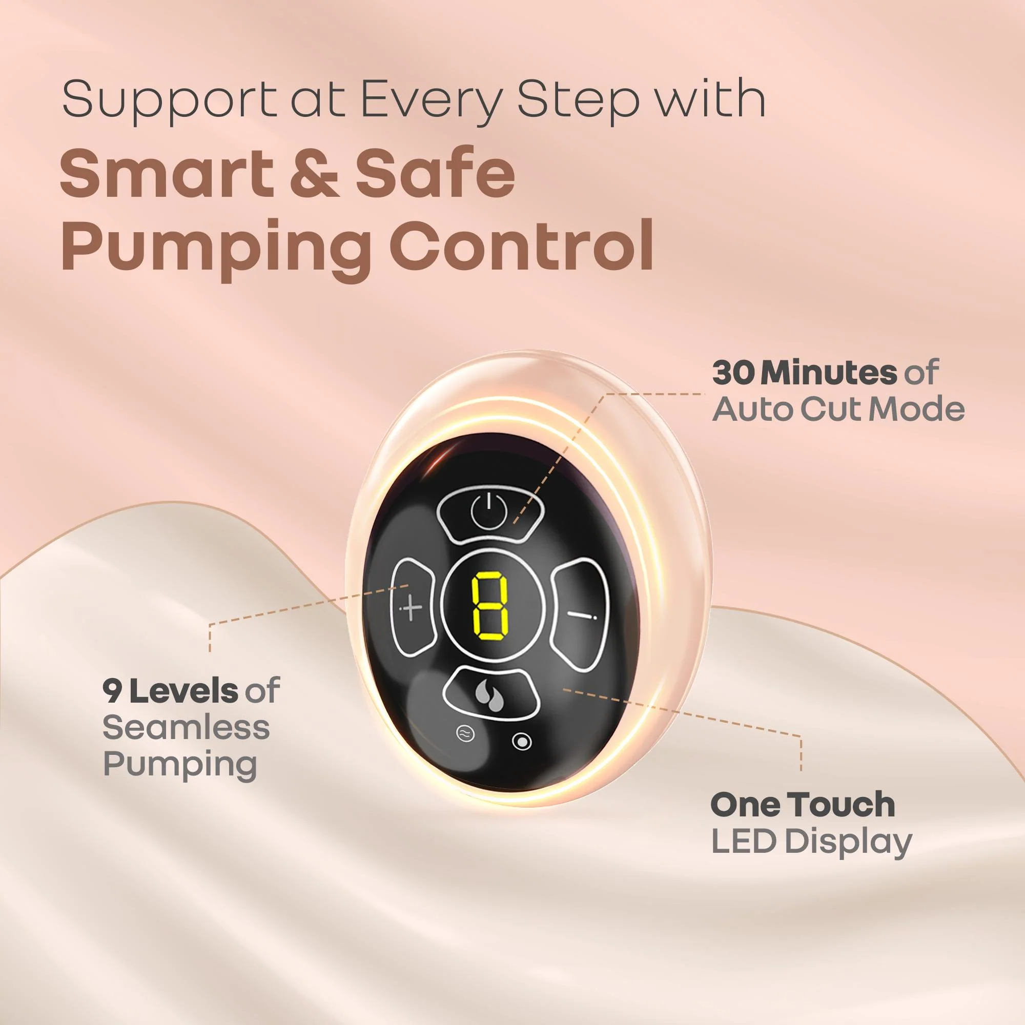 Lactella Comfort Breast Pump With Dual Modes, 9 Levels & LED Display & USB charging - Peach - Image 3