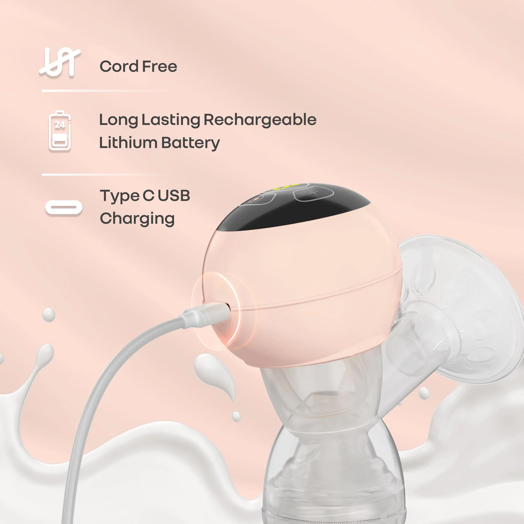 Lactella Comfort Breast Pump With Dual Modes, 9 Levels & LED Display & USB charging - Peach - Image 6
