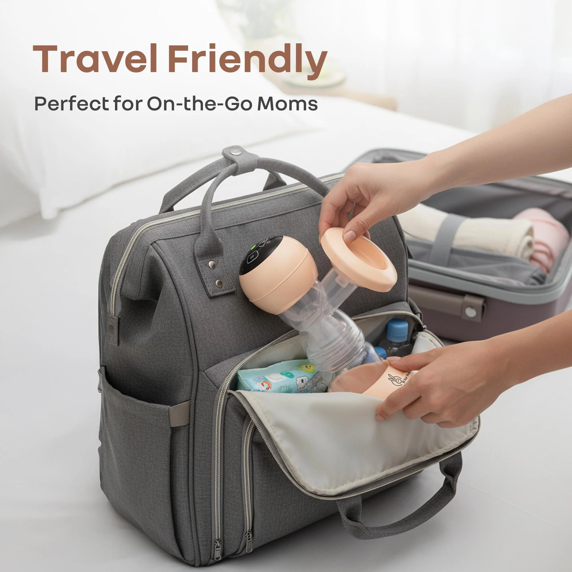 Lactella Comfort Breast Pump With Dual Modes, 9 Levels & LED Display & USB charging - Peach - Image 7