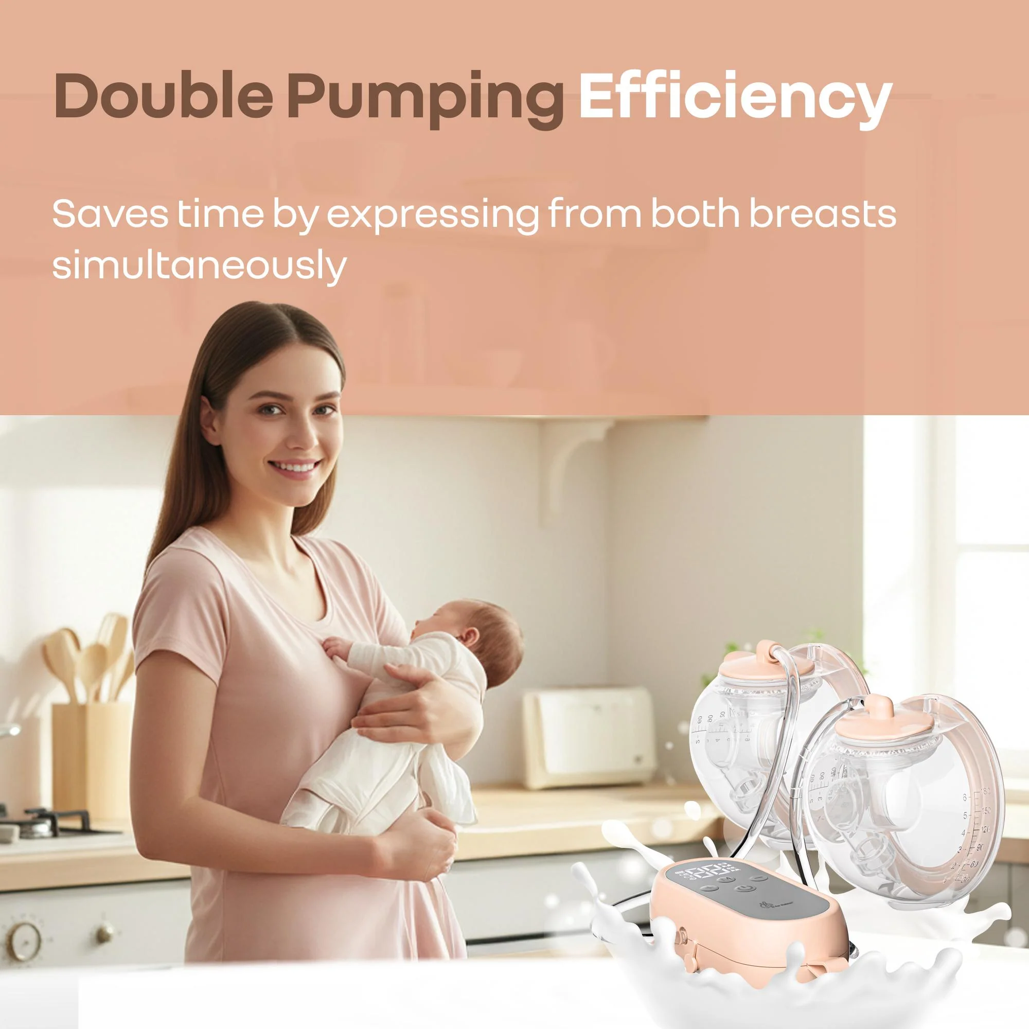 Lactella Duo Smart Breast Pump for Modern Moms With 4 modes, 9 Levels & Anti-Backflow - Peach - Image 4