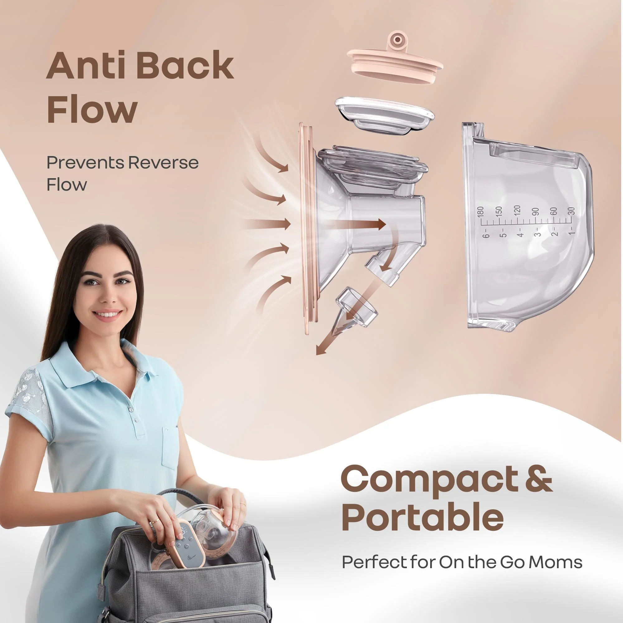 Lactella Duo Smart Breast Pump for Modern Moms With 4 modes, 9 Levels & Anti-Backflow - Peach - Image 6