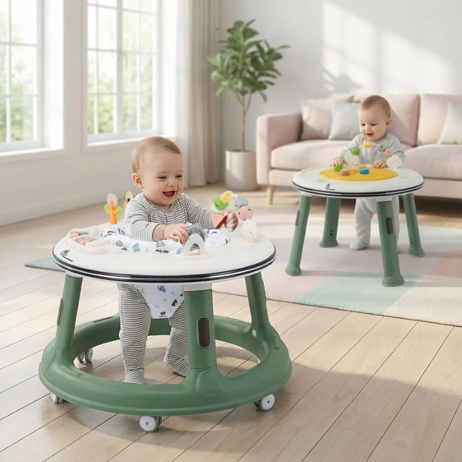 Little Feet Hopper 2-in-1 Baby Walker Cum Activity Table - Green White